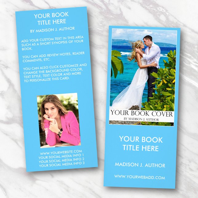 Romance Writer Book Cover | Author Photo Back Blue Rack Card (Customize to change text size, style, background color and more.)
