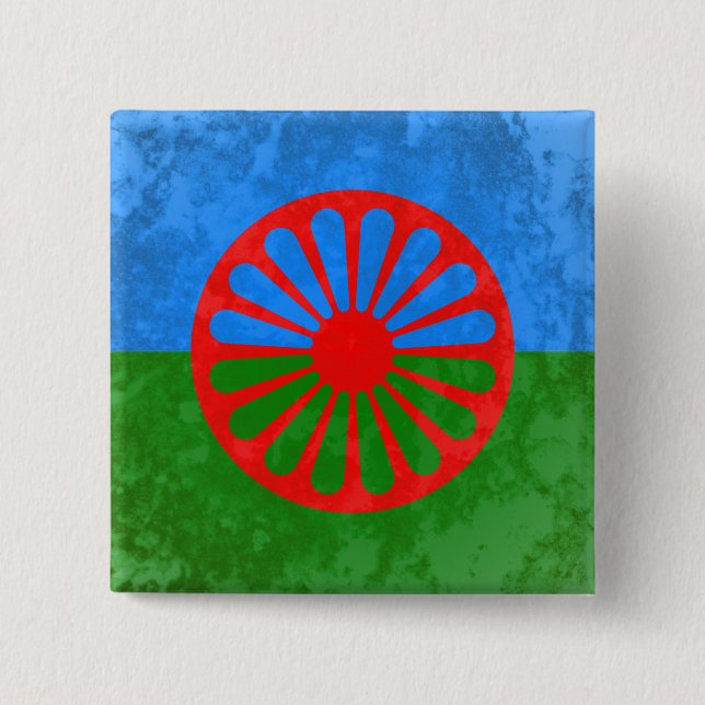 Romani flag pinback button (Front)