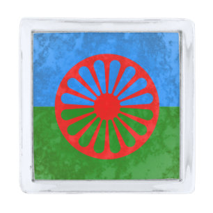 Romani flag silver finish lapel pin