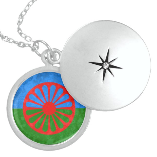 Romani flag sterling silver necklace (Front)