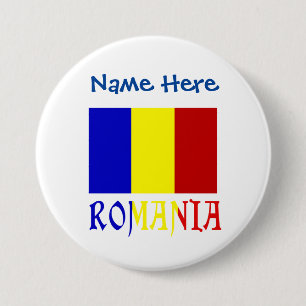 Romania and Romanian Flag Blue Personalization Button