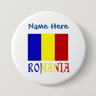 Romania and Romanian Flag Blue Personalization  Button