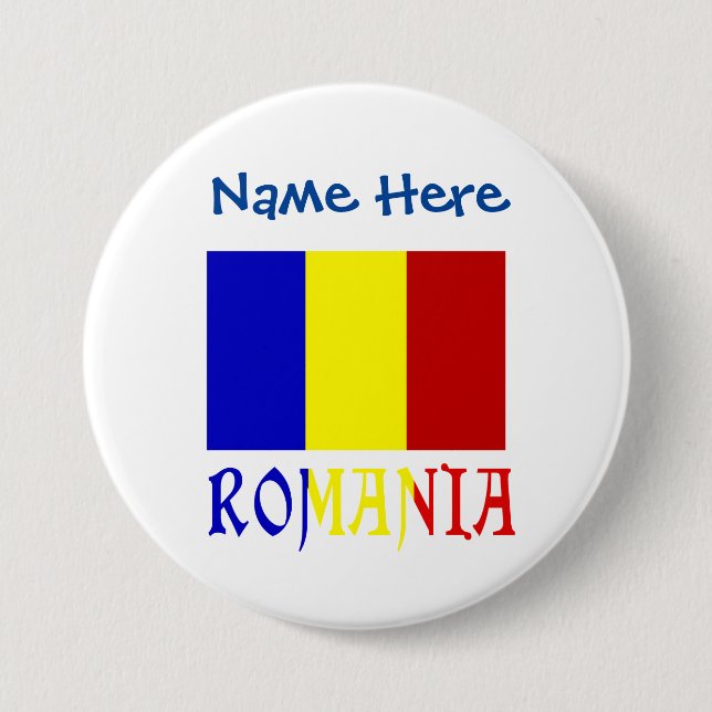 Romania and Romanian Flag Blue Personalization  Button (Front)