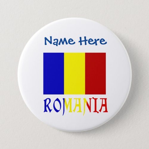 Romania and Romanian Flag Blue Personalization  Button