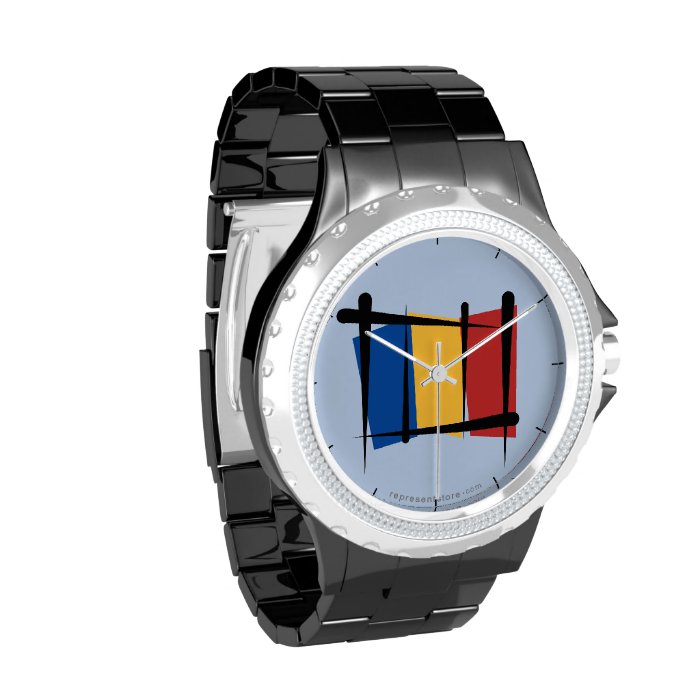 Romania Brush Flag Wristwatch