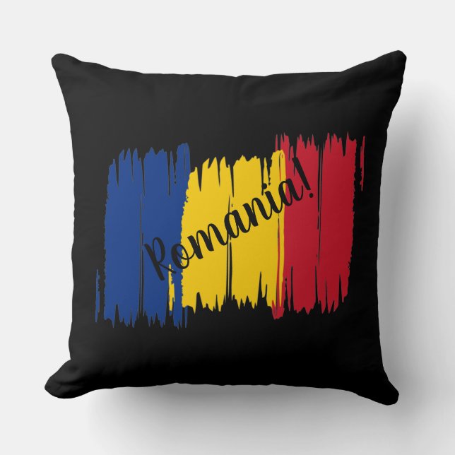 Romania Brushstroke Flag Throw Pillow (Front)