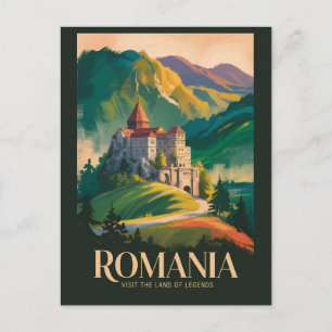 Romania Castle Landscape Illustration Travel Art Postcard