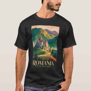 Romania Castle Landscape Illustration Travel Art T-Shirt