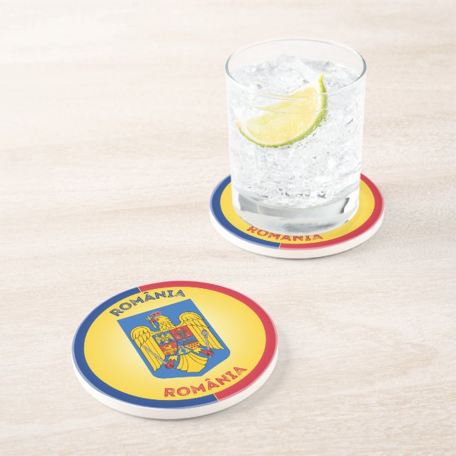 Romania Coat of Arms Circle Shape Coaster (Side)