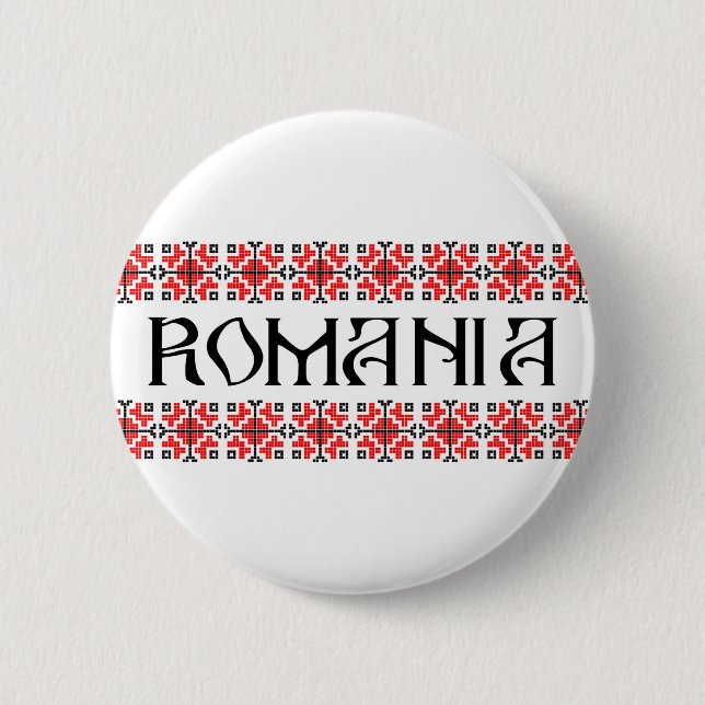 romania country symbol name text folk motif tradit pinback button (Front)