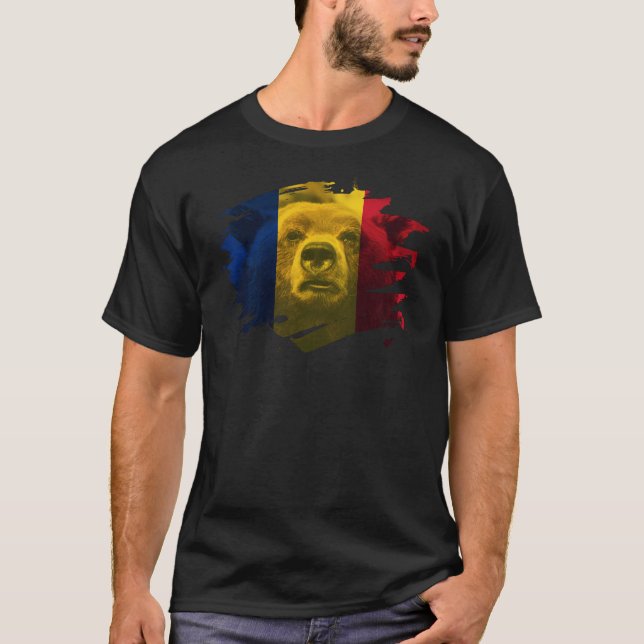 Romania Flag & Bear - Romanian Pride Design T-Shirt (Front)