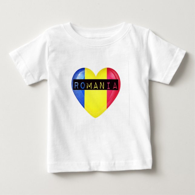 Romania Flag Heart Baby T-Shirt (Front)