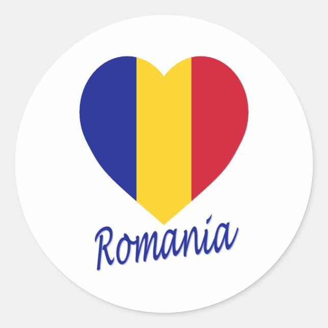 Romania Flag Heart Classic Round Sticker (Front)