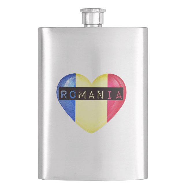Romania Flag Heart Flask (Front)