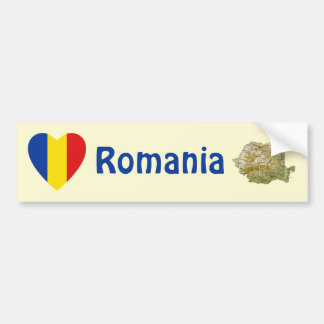 Romania Flag Heart + Map Bumper Sticker