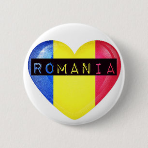 Romania Flag Heart Pinback Button