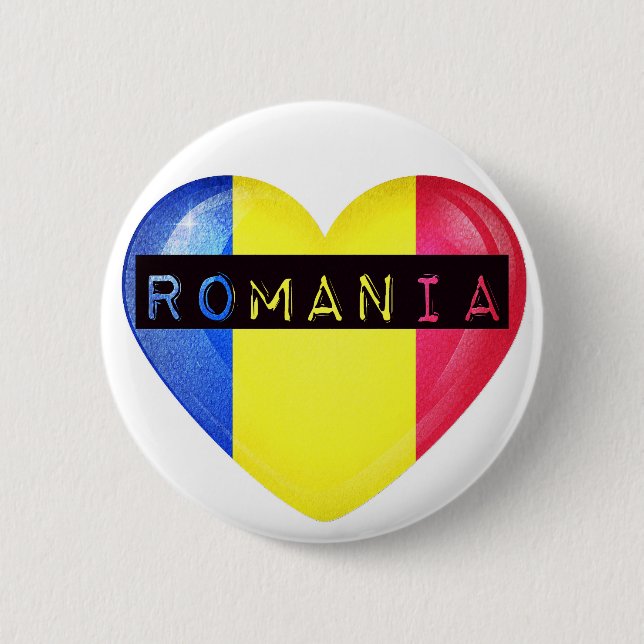 Romania Flag Heart Pinback Button (Front)
