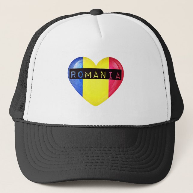 Romania Flag Heart Trucker Hat (Front)