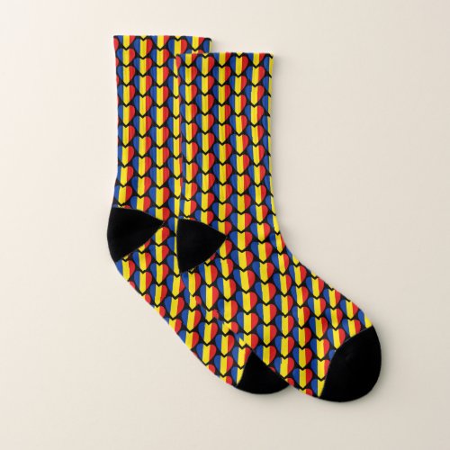 Romania Flag Hearts Socks