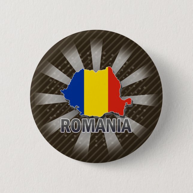 Romania Flag Map 2.0 Pinback Button (Front)