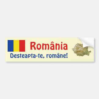 Romania Flag + Map Bumper Sticker