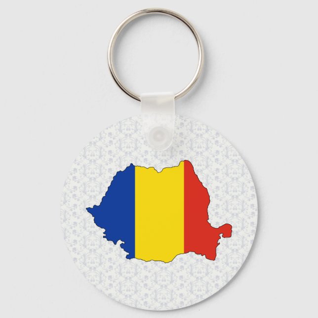 Romania Flag Map full size Keychain (Front)