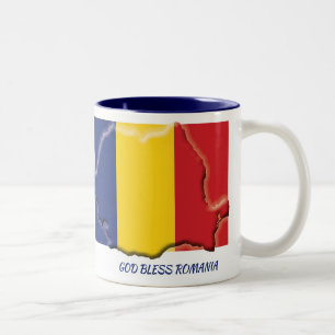 ROMANIA FLAG MAP Scripture Customized Two-Tone Coffee Mug