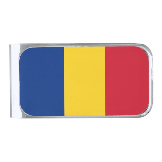 Romania flag silver finish money clip (Front)