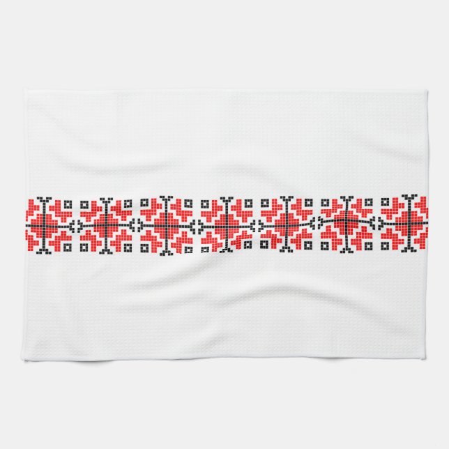 romania folk ethnic floral geometric motif costume towel (Horizontal)