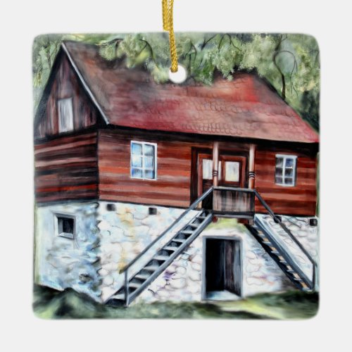 Romania House Architecture Heritage  Watercolor Ceramic Ornament