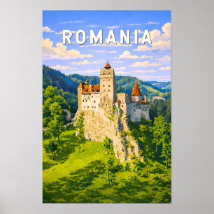 Romania Illustration Travel Art Vintage Poster