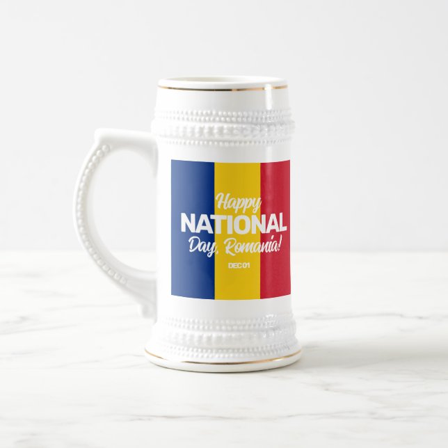 Romania Independence Day Romanian National Flag Beer Stein (Left)