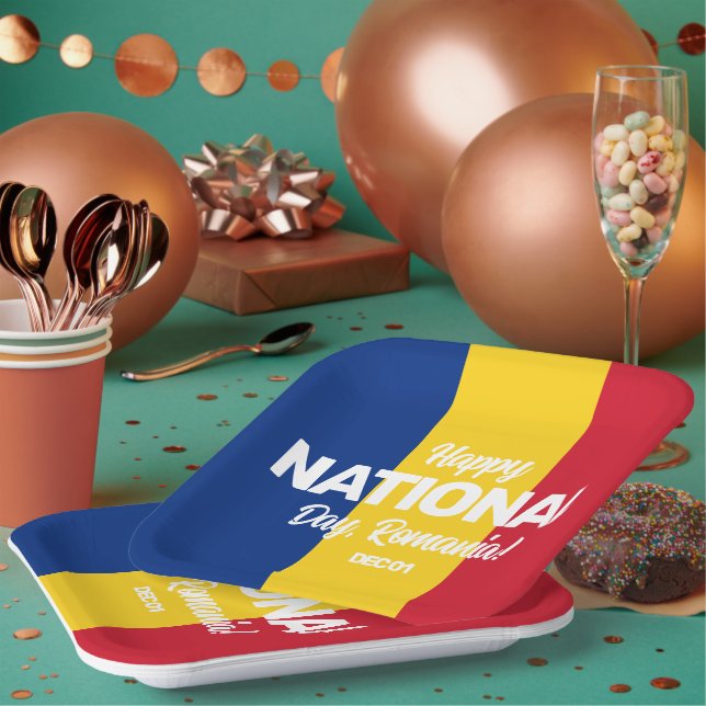 Romania Independence Day Romanian National Flag Paper Plates (Multi)