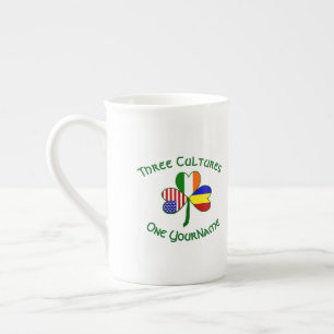 Romania Ireland USA Shamrock Flag Personalized Bone China Mug