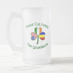 Romania Ireland USA Shamrock Flag Personalized Frosted Glass Beer Mug