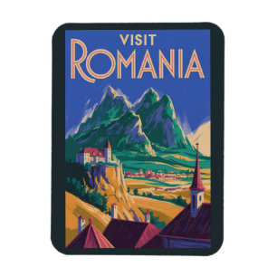 Romania Landscape Illustration Travel Art Vintage Magnet