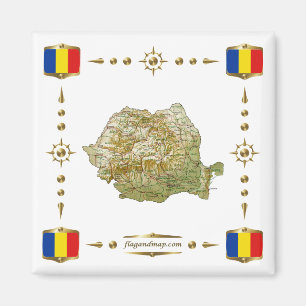 Romania Map + Flags Magnet