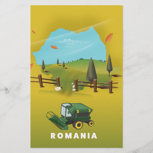 Romania Map Illustrated print poster. (Front)
