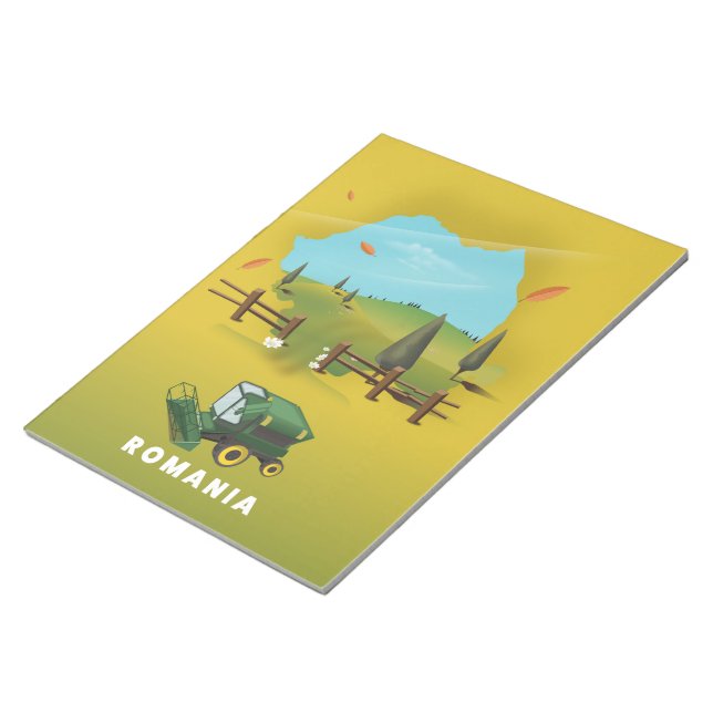 Romania Map Illustrated print poster. Notepad (Angled)
