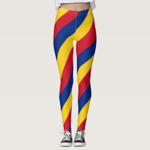 Romania National Flag Colors Diagonal Striped Leggings