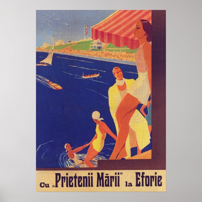 Romania Print, Retro Travel Poster, Eforie Romania Poster (Front)