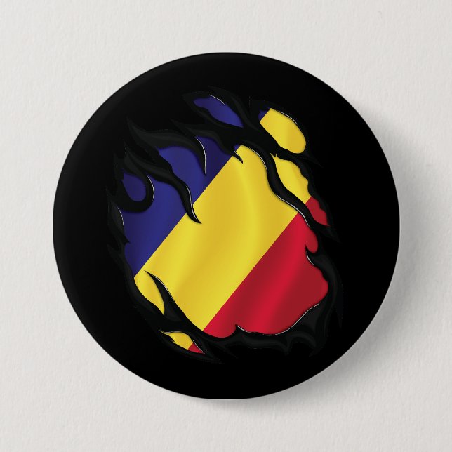 Romania Ripped Flag Button (Front)