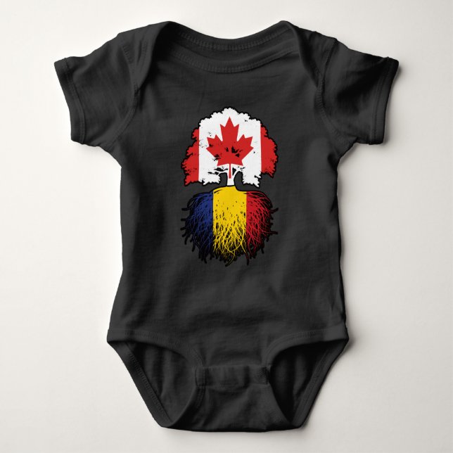 Romania Romanian Canadian Canada Tree Roots Flag Baby Bodysuit (Front)