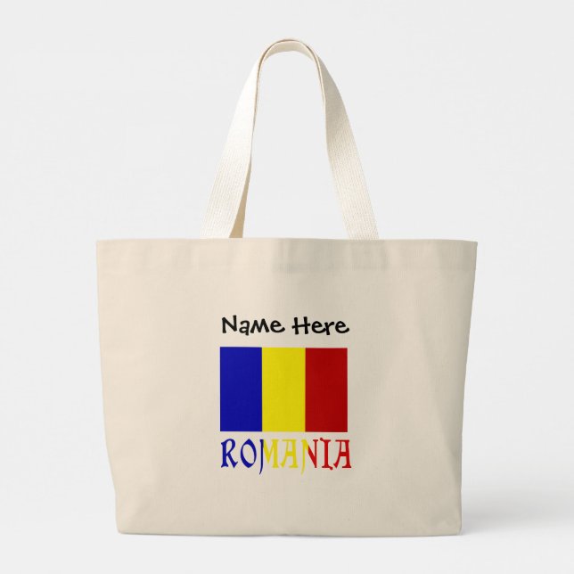 Romania Romanian Flag Black Personalization  Large Tote Bag (Back)