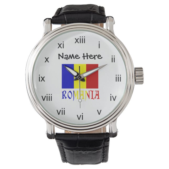 Romania Romanian Flag Black Personalization  Watch (Front)