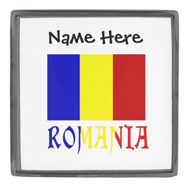 Romania Romanian Flag Black Personalized  Gunmetal Finish Lapel Pin (Front)