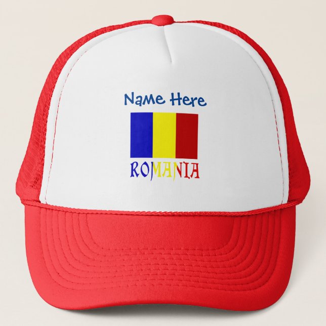 Romania Romanian Flag Blue Personalized  Trucker Hat (Front)