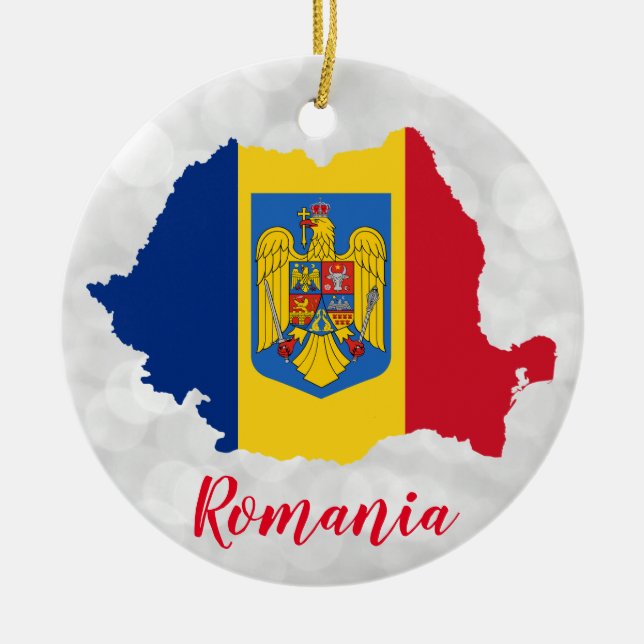 Romania Romanian Flag Map Ceramic Ornament (Front)