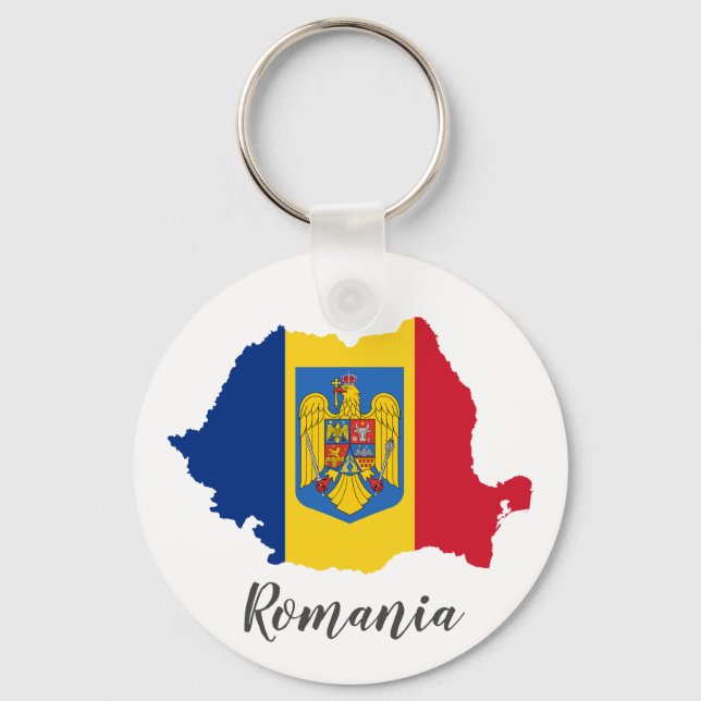 Romania Romanian Flag Map Keychain (Front)