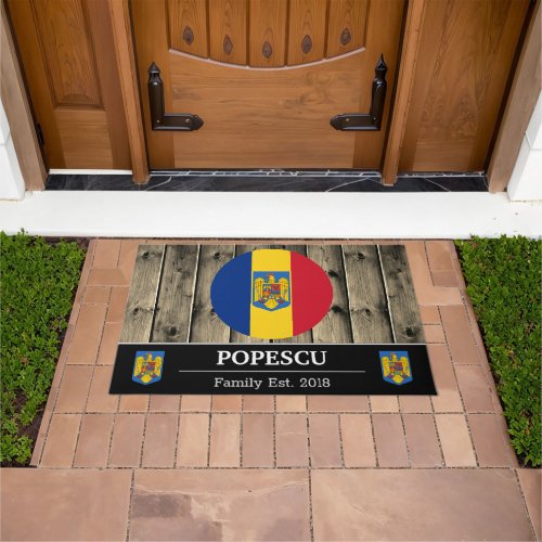 Romania  Romanian Flag Rustic Wood  Family Doormat